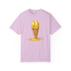 melting softball t‑shirt — dripping softball ice cream graphic on comfort colors 1717 tee