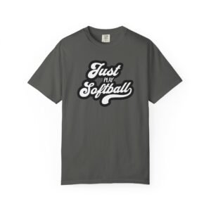 just play softball retro script t‑shirt on comfort colors 1717 tee