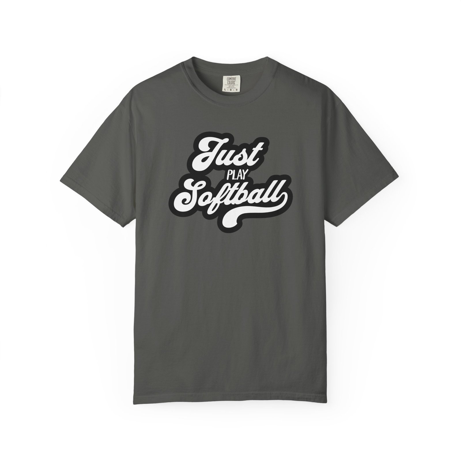 just play softball retro script t‑shirt on comfort colors 1717 tee