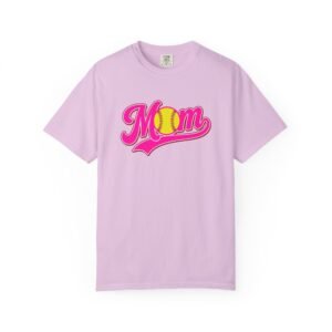 softball mom t shirt pink retro script mom with softball graphic on comfort colors 1717 tee