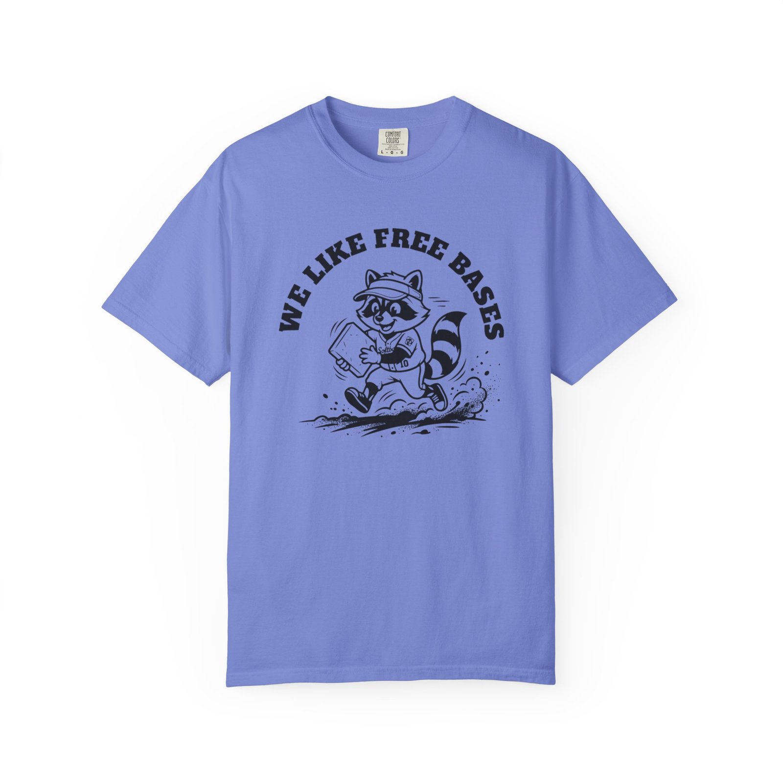 we like free bases softball raccoon graphic on comfort colors 1717 tee