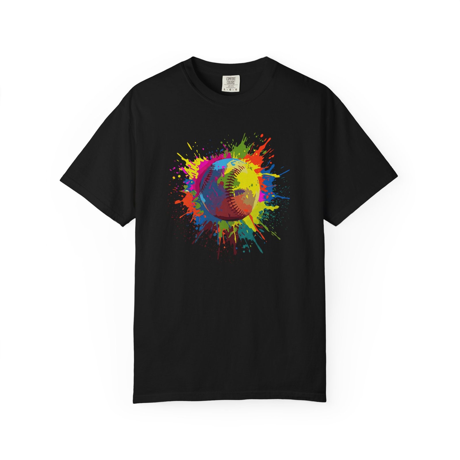 color splash softball tee — vibrant crewneck softball graphic on comfort colors 1717 shirt