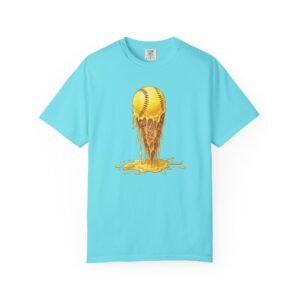 melting softball t‑shirt — dripping softball ice cream graphic on comfort colors 1717 tee