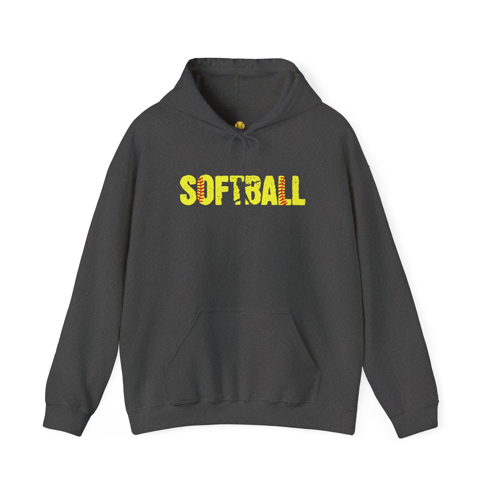 softball graphic hoodie — yellow stitch lettering in softball yellow hooded sweatshirt