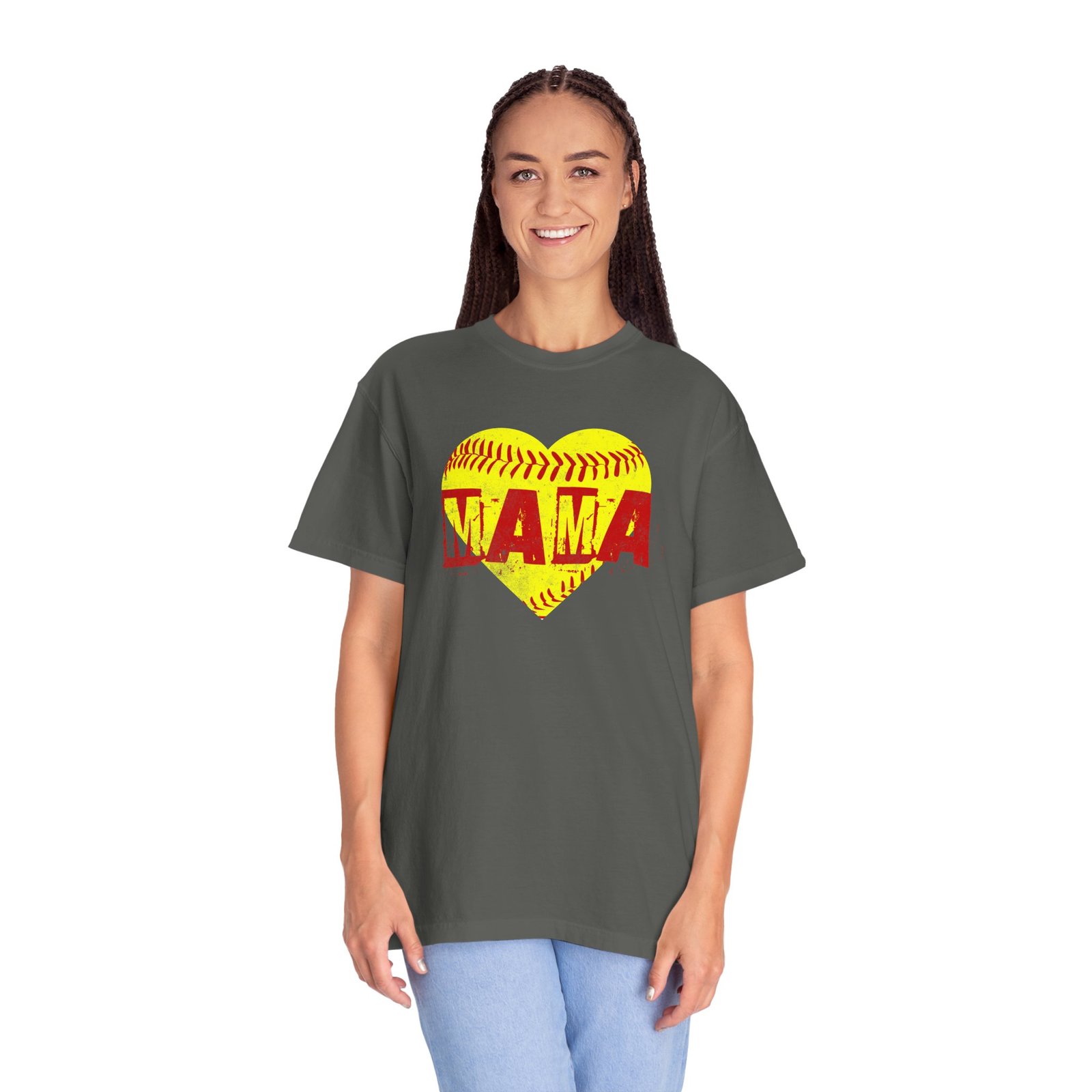 softball heart 'mama' tee — softball mom / mother shirt on comfort colors 1717 t shirt