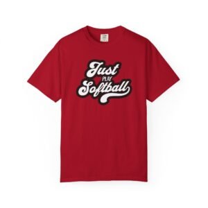 just play softball retro script t‑shirt on comfort colors 1717 tee