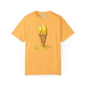 melting softball t‑shirt — dripping softball ice cream graphic on comfort colors 1717 tee