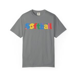 copy of softball colorful kids tee — playful retro lettering softball design on comfort colors 1717 t shirt