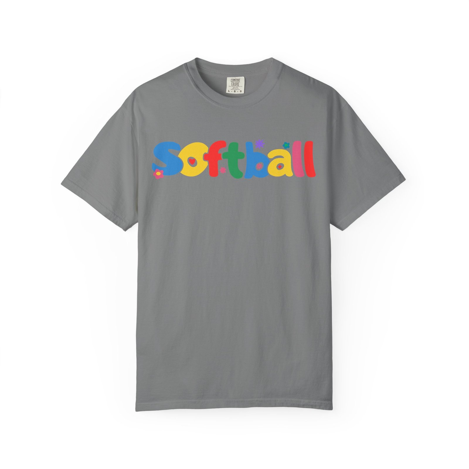 copy of softball colorful kids tee — playful retro lettering softball design on comfort colors 1717 t shirt