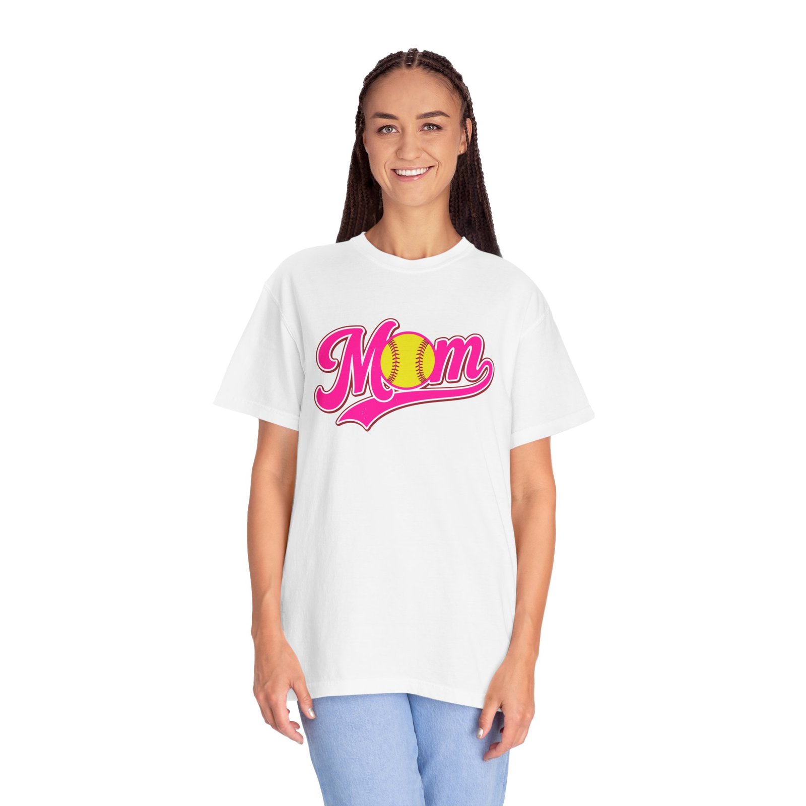 softball mom t shirt pink retro script mom with softball graphic on comfort colors 1717 tee
