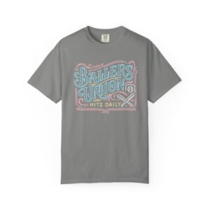 ballers union tee — 'ballers union hits daily' retro neon sign style design on comfort colors 1717 t‑shirt