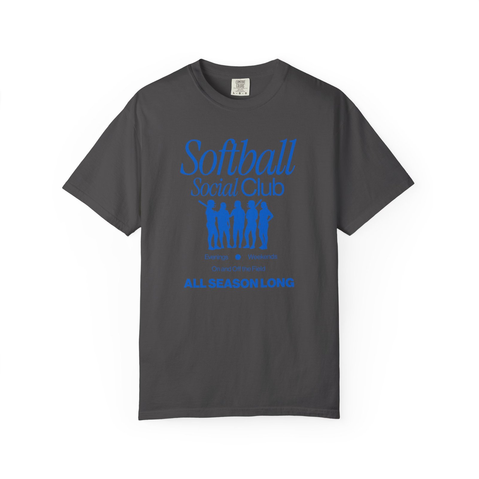 softball social club tee — all season long design on comfort colors 1717 t shirt