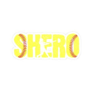 shero softball sticker — kiss cut decal in softball yellow and read