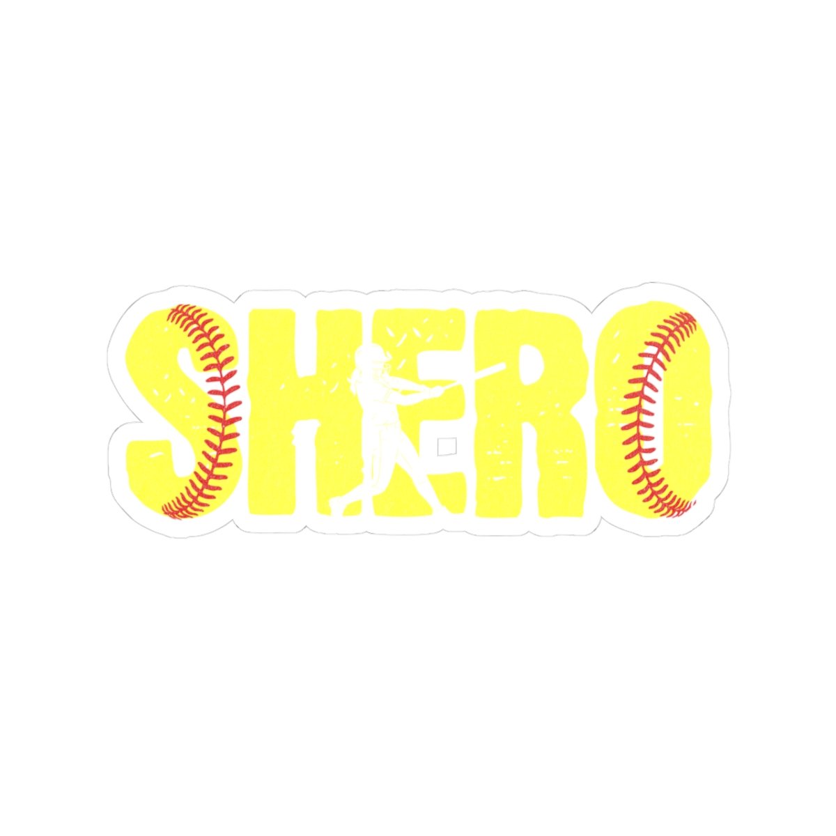 shero softball sticker — kiss cut decal in softball yellow and read