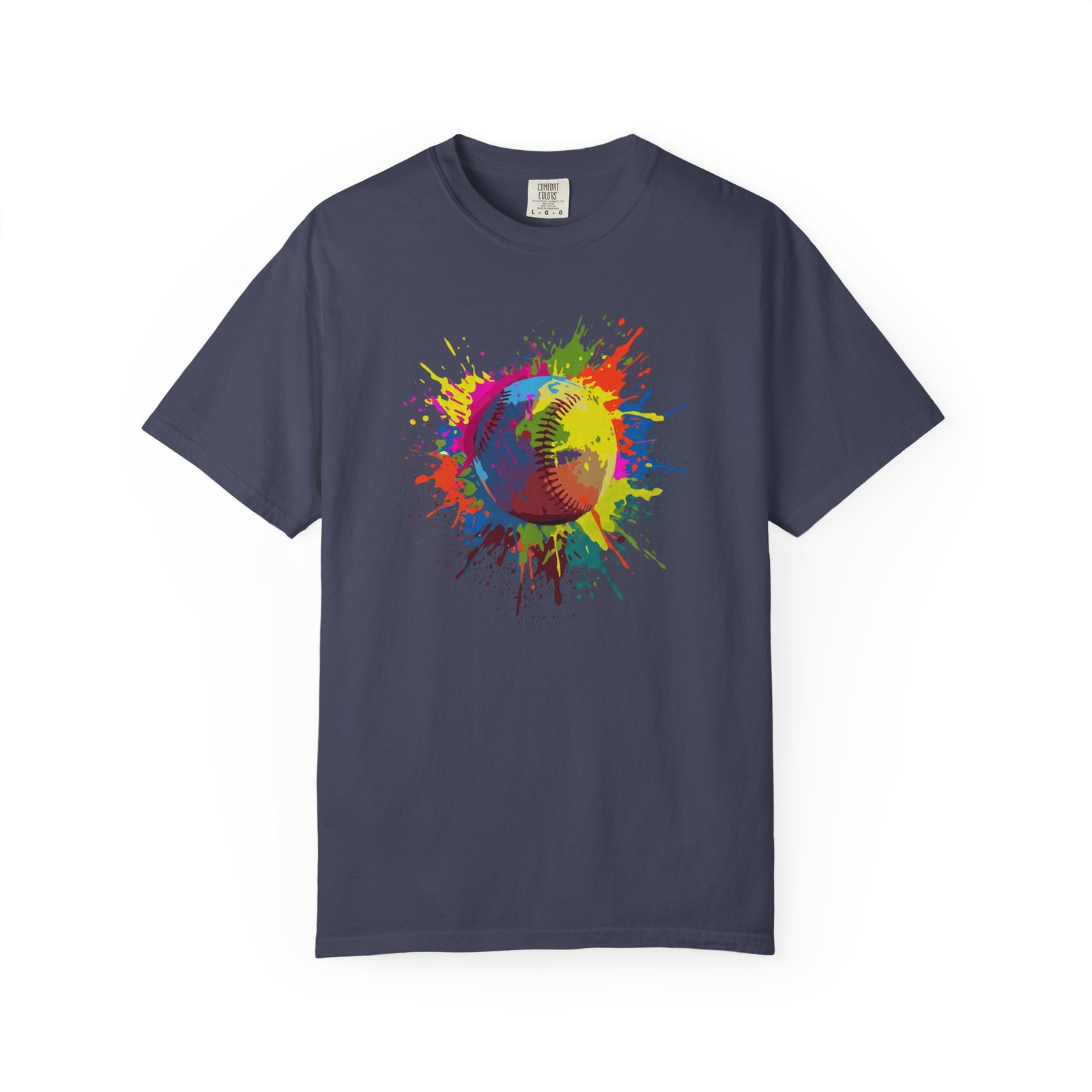 color splash softball tee — vibrant crewneck softball graphic on comfort colors 1717 shirt