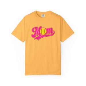 softball mom t shirt pink retro script mom with softball graphic on comfort colors 1717 tee
