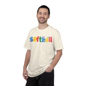 copy of softball colorful kids tee — playful retro lettering softball design on comfort colors 1717 t shirt