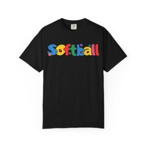 copy of softball colorful kids tee — playful retro lettering softball design on comfort colors 1717 t shirt