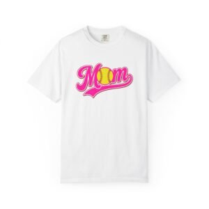 softball mom t shirt pink retro script mom with softball graphic on comfort colors 1717 tee