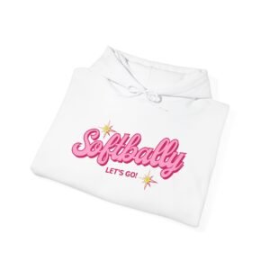 softbally “let’s go!” sweatshirt — bubble gum retro softball sweatshirt
