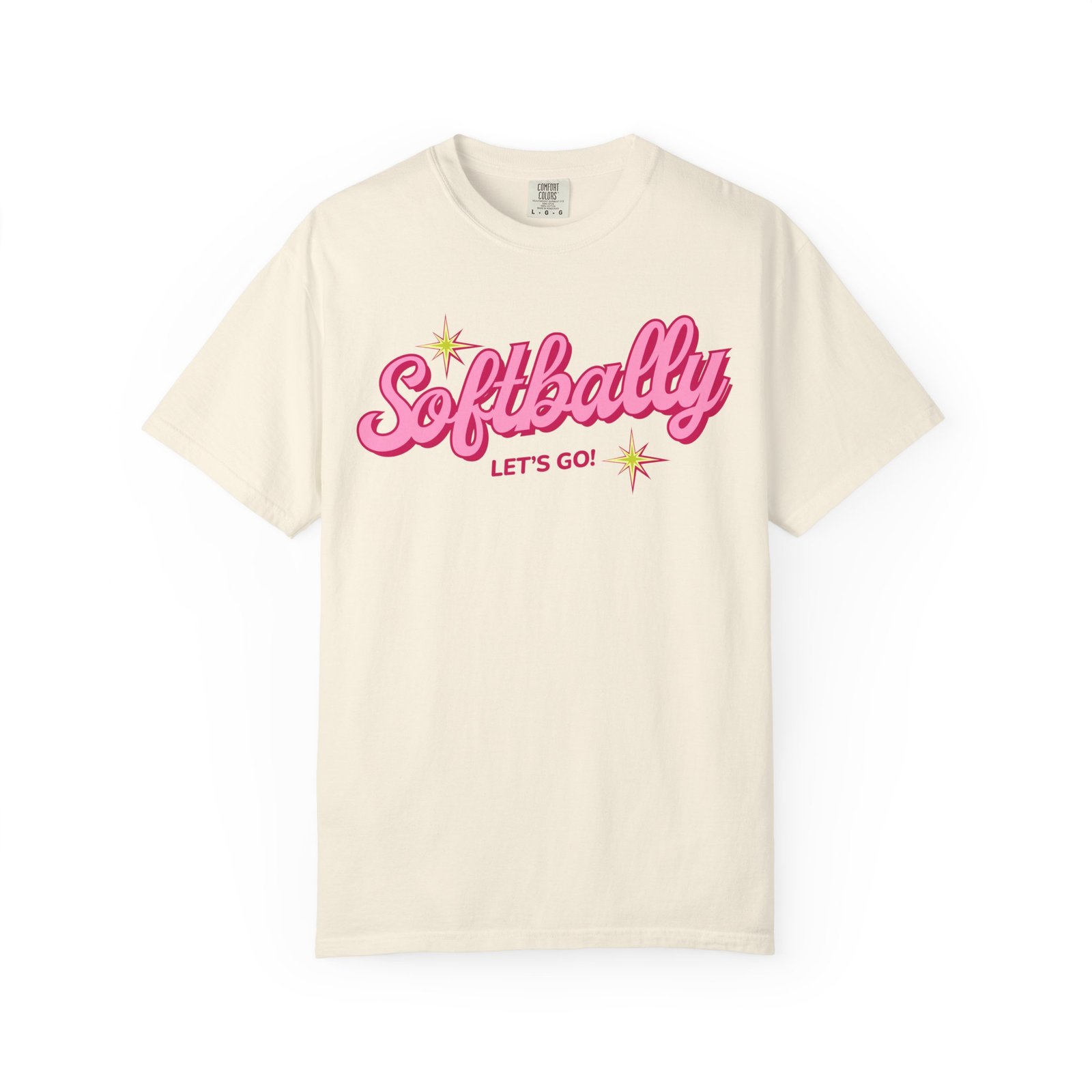 softbally “let’s go!” tee — bubble gum retro softball design on comfort colors 1717 t shirt