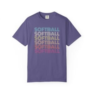 softball retro wave tee — pastel repeating softball graphic on comfort colors 1717 t shirt