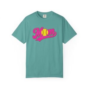 softball mom t shirt pink retro script mom with softball graphic on comfort colors 1717 tee