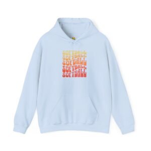 softball retro stack hoodie — vintage sunset gradient softball graphic hooded sweatshirt