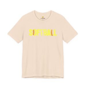 softball graphic tee — yellow stitch lettering in softball yellow tee shirt