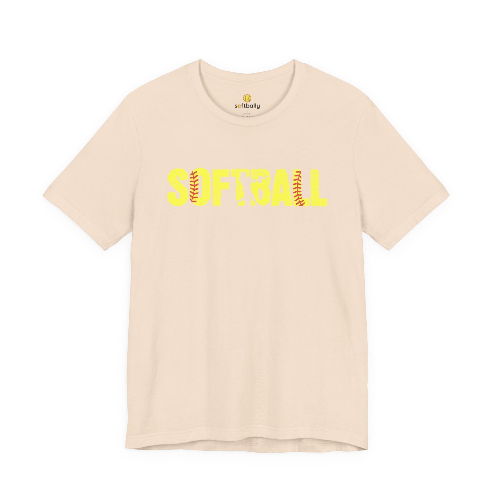 softball graphic tee — yellow stitch lettering in softball yellow tee shirt
