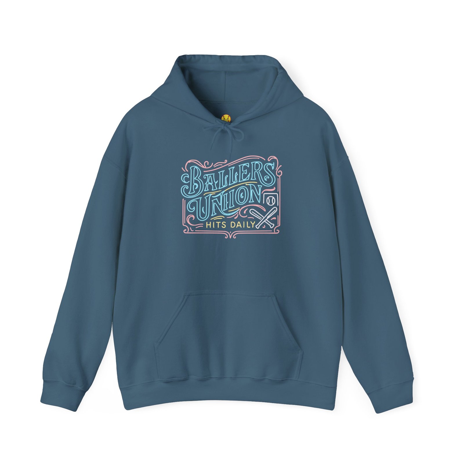 ballers union softball hoodie — 'ballers union hits daily' retro neon sign style hooded sweatshirt