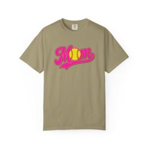 softball mom t shirt pink retro script mom with softball graphic on comfort colors 1717 tee