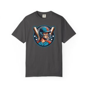 softball player graphic shirt — retro batter softball t‑shirt on comfort colors 1717 tee