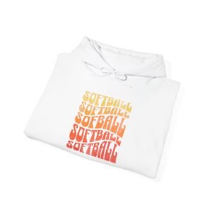 softball retro stack hoodie — vintage sunset gradient softball graphic hooded sweatshirt