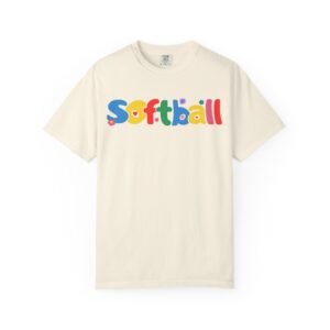 copy of softball colorful kids tee — playful retro lettering softball design on comfort colors 1717 t shirt