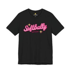 softbally “let’s go!” tee — bubble gum retro softball shirt
