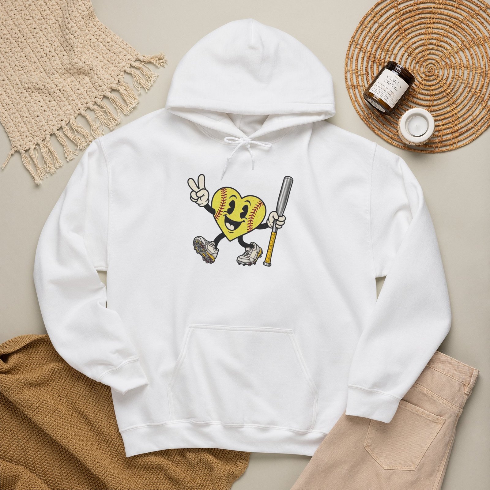softball heart figure hoodie – cute retro softball love hooded sweatshirt