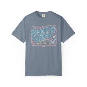 ballers union tee — 'ballers union hits daily' retro neon sign style design on comfort colors 1717 t‑shirt