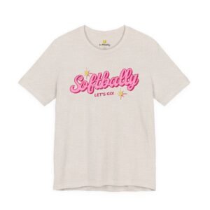 softbally “let’s go!” tee — bubble gum retro softball shirt