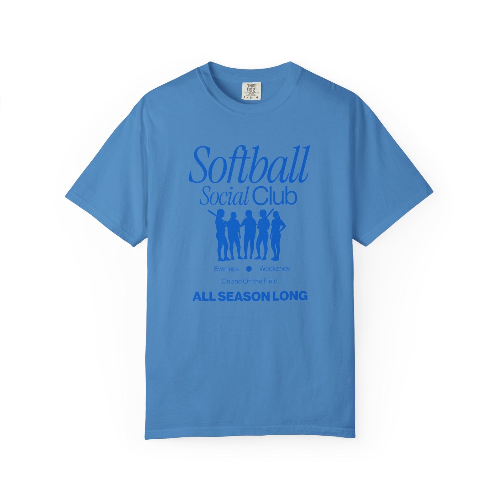 softball social club tee — all season long design on comfort colors 1717 t shirt
