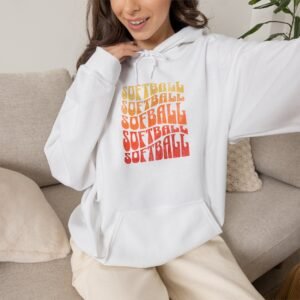 softball retro stack hoodie — vintage sunset gradient softball graphic hooded sweatshirt