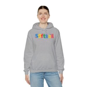 softball colorful hoody — playful retro lettering softball hooded sweatshirt