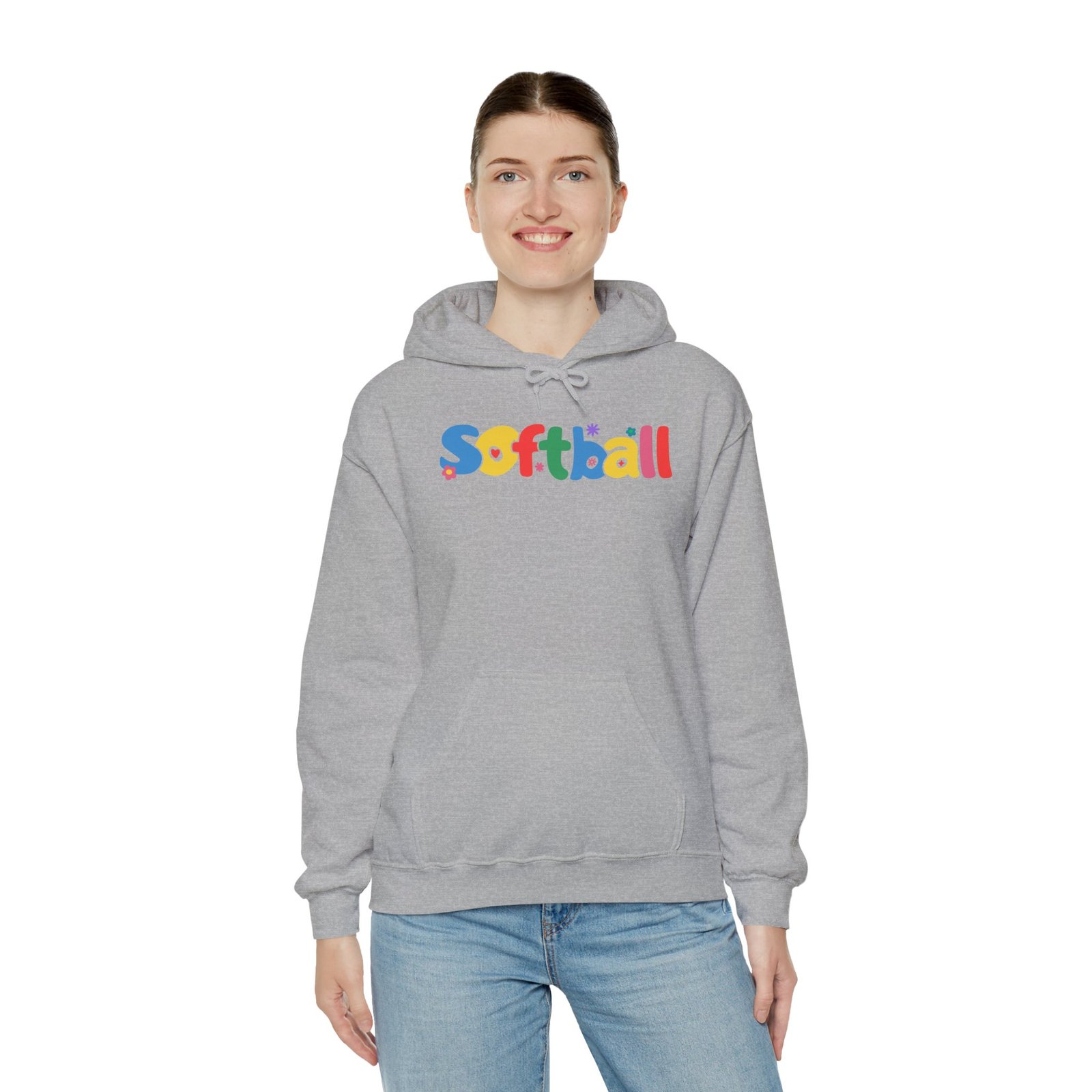 softball colorful hoody — playful retro lettering softball hooded sweatshirt