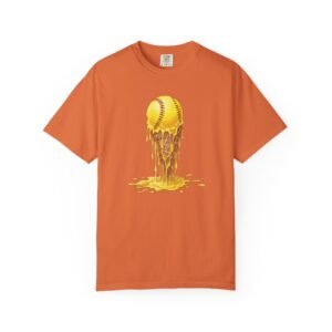 melting softball t‑shirt — dripping softball ice cream graphic on comfort colors 1717 tee