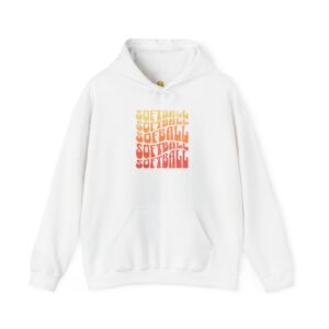 softball retro stack hoodie — vintage sunset gradient softball graphic hooded sweatshirt