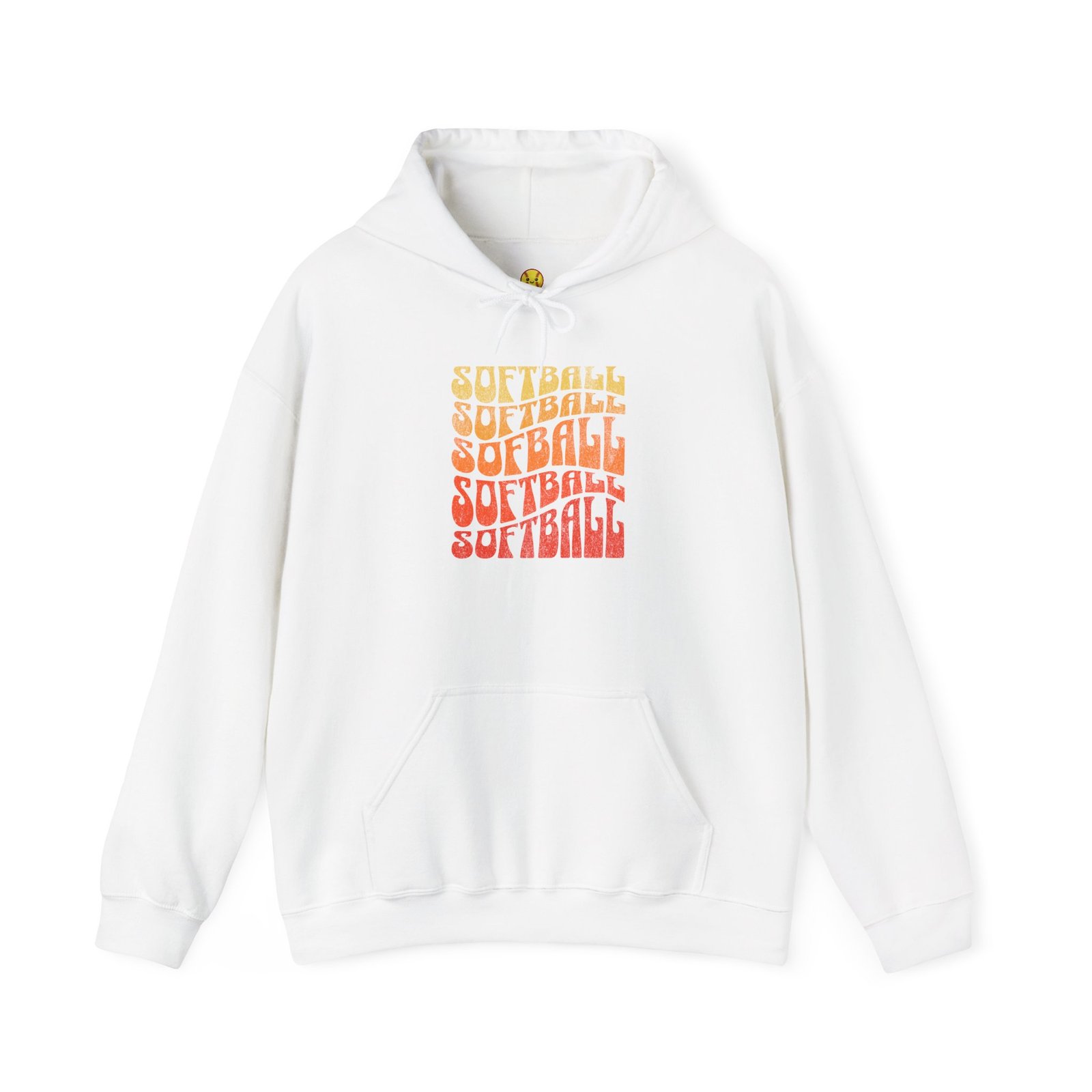 softball retro stack hoodie — vintage sunset gradient softball graphic hooded sweatshirt