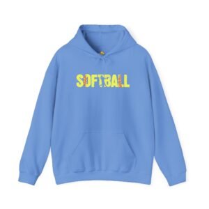 softball graphic hoodie — yellow stitch lettering in softball yellow hooded sweatshirt