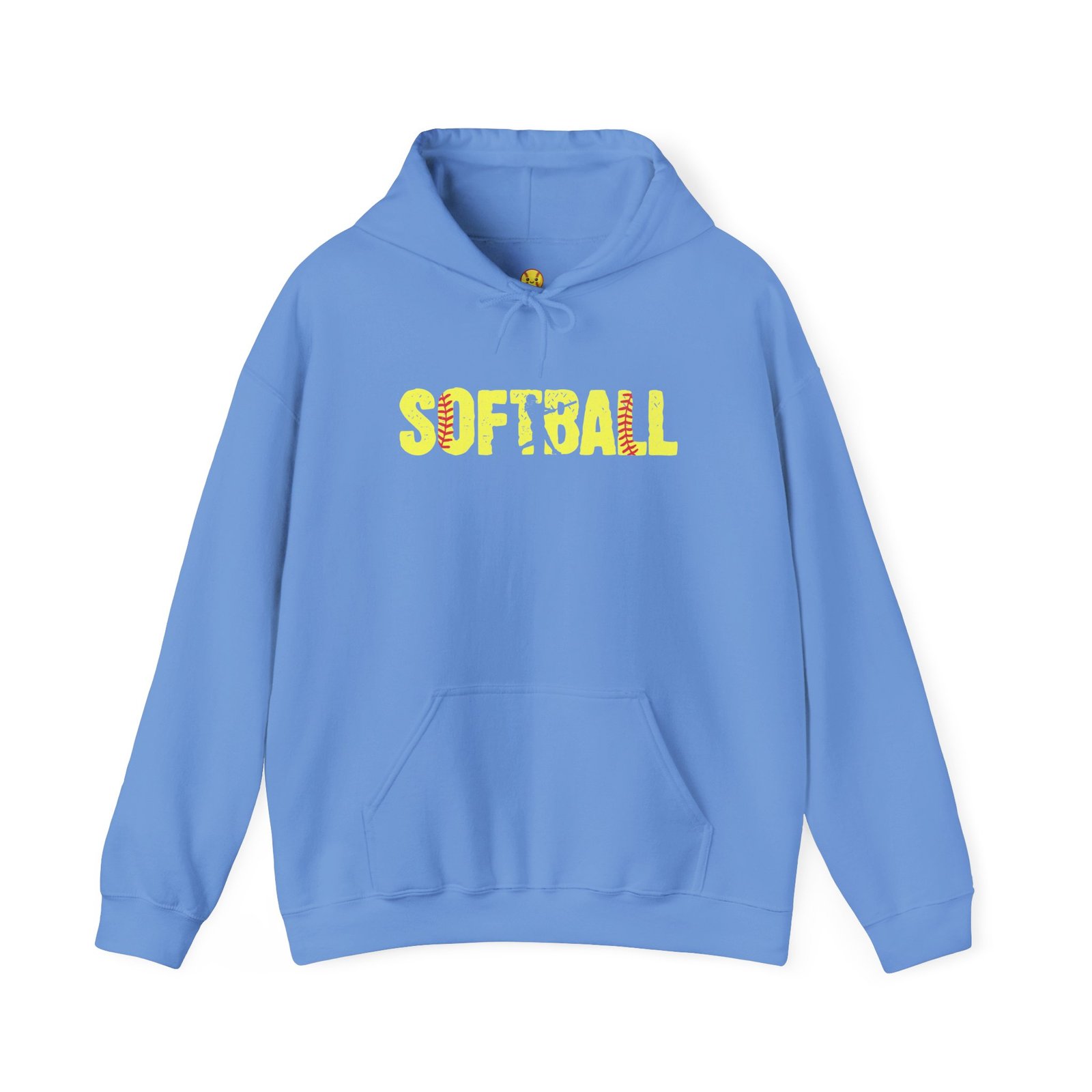 softball graphic hoodie — yellow stitch lettering in softball yellow hooded sweatshirt