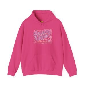 ballers union softball hoodie — 'ballers union hits daily' retro neon sign style hooded sweatshirt