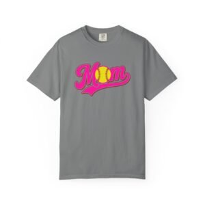softball mom t shirt pink retro script mom with softball graphic on comfort colors 1717 tee